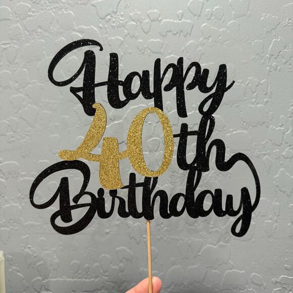 Happy 40th Birthday Cake Topper Glitter Black and Gold - Picture 1 of 4